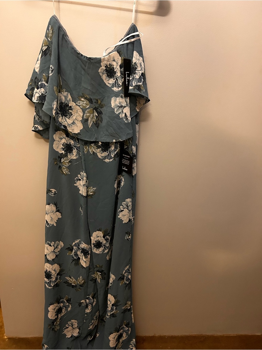Lulus floral Off-Shoulder Jumpsuit in Dusty Blue